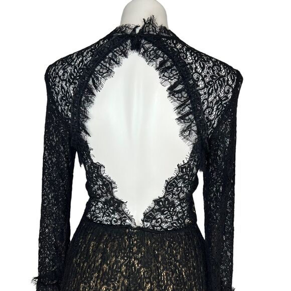 SAYLOR Amity Black Lace Long Sleeve Back Cutout Mini Dress Mock Neck M ($265) - Picture 10 of 13